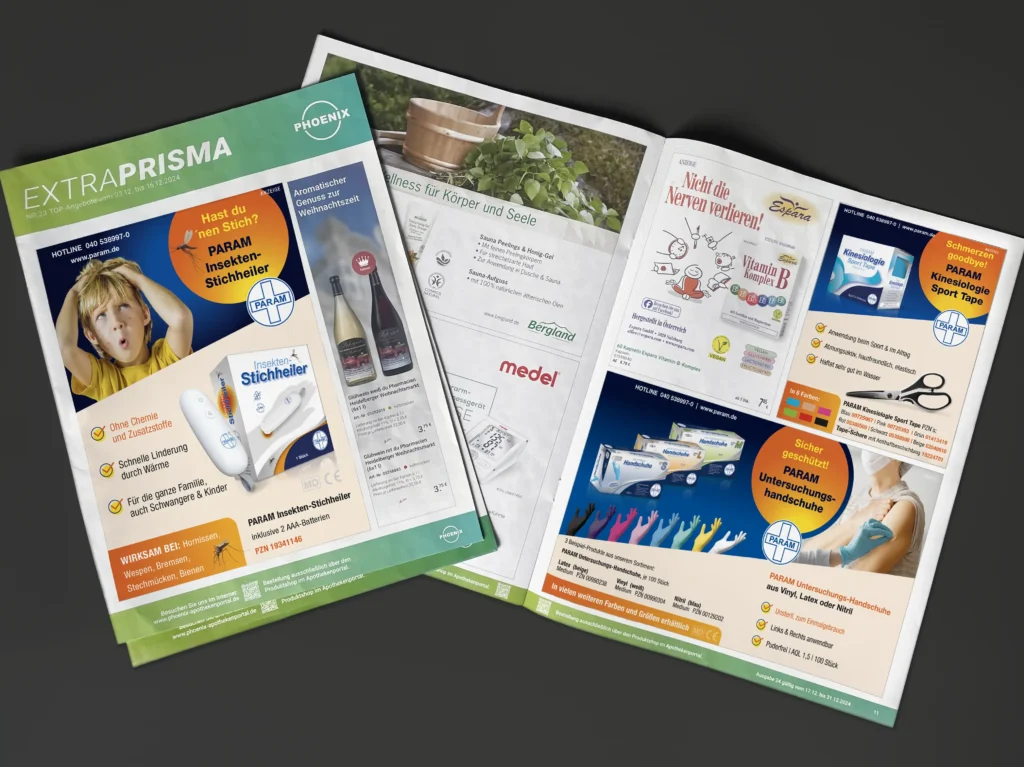 Anzeigenserie mit halbseitigen und viertelseitigen Layouts