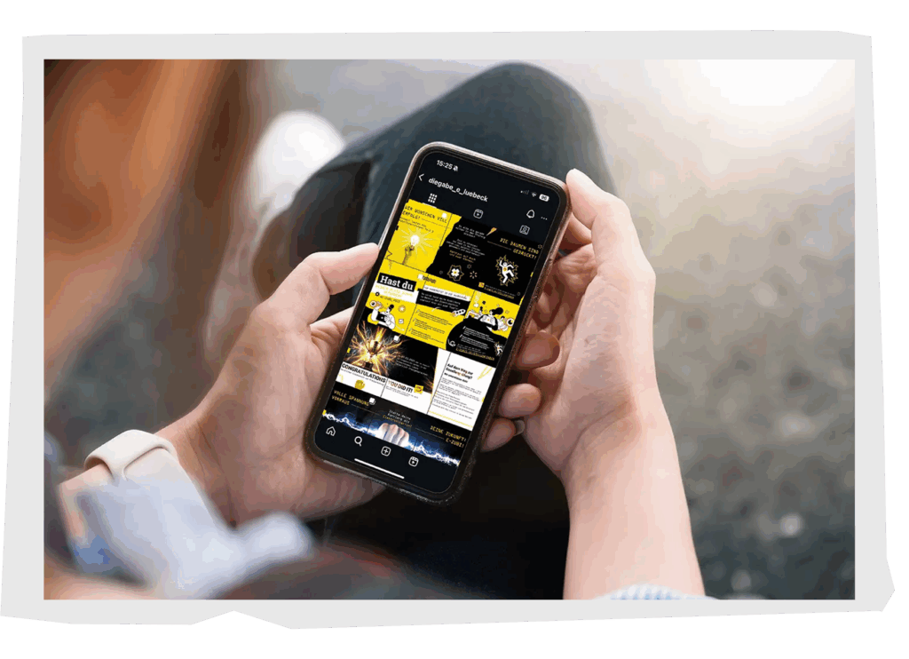 Handy mit dem Screen des Instagram-Acounts der Gabe e