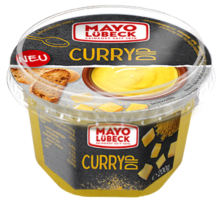 Becher mit Curry-Dip des Feinkostherstellers Mayo Lübeck