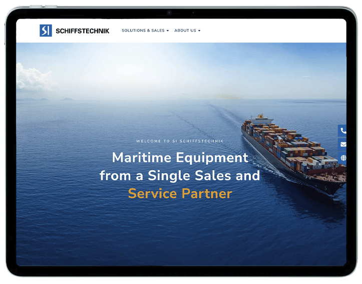 Website von SI Schiffstechnik zu sehen auf einem Tablet